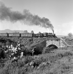 National Railways of Mexico steam locomotive no. 267 as it drifts downgrade toward Cuautla, Morelos, Mexico with a very late train no. 110 on August 25, 1961. Rose-01-080-05; Photograph by Ted Rose,  © 2015, Center for Railroad Photography and Art