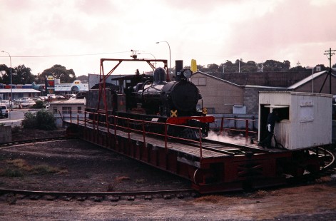 Victor Harbor Railway steam locomotive no. 207 or "Dean Harvey" on a turntable in Victor Harbor, South Australia/Victoria, Australia, on April 15, 2003.  Photograph by Fred M. Springer,  © 2014, Center for Railroad Photography and Art. Springer-Australia-NZ(2)-06-25