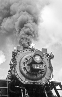 Mexican Railway 4-6-2 steam locomotive no. 134 in unidentified location in state of Tlaxcala, Mexico in August or September of 1960. Identified as Ted Rose's favorite locomotive. Rose-01-190-26; Photograph by Ted Rose,  © 2015, Center for Railroad Photography and Art