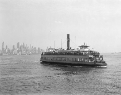 Erie Lackawanna Railroad ferryboat "Scranton" on the Hudson River en route to Hoboken, New Jersey on June 10, 1965. The skyline of Manhattan is visible on the horizon. Photograph by Victor Hand. Hand-EL-30-049.JPG