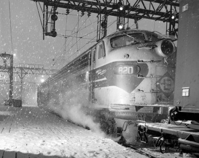 Erie Lackawanna Railroad locomotive no. 820 in Hoboken, New Jersey, on the night of February 24, 1966. Photograph by Victor Hand; Hand-EL-30-081