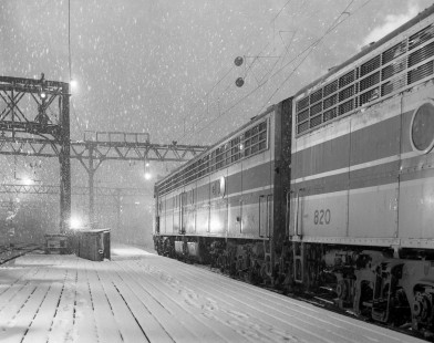 Erie Lackawanna Railroad locomotive no. 820, in Hoboken, New Jersey, on the night of February 24, 1966. Photograph by Victor Hand; Hand-EL-30-080