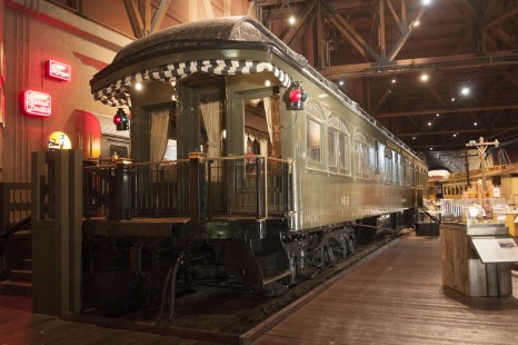 Georgia Northern observation car no. 100, the <i>Gold Coast</i>, on display in the California State Railroad Museum. The car once belonged to Lucius Beebe and Charles Clegg. Photograph for the Center for Railroad Photography & Art by Henry A. Koshollek