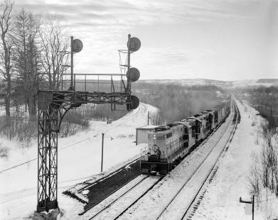 Erie Lackawanna Railroad locomotive no. 1232 leads a freight train near Howells, New York, on February 6, 1966. Photograph by Victor Hand. Hand-EL-30-078.JPG