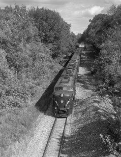 Pennsylvania Railroad diesel locomotive no. 5711 moves eastwards in Bloomsburg, Pennsylvania, on October 14, 2007. Photograph by Victor Hand. Hand-PRR-32-129.JPG