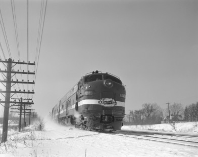 New York Central Railroad diesel locomotive no. 4045 with eastbound Buffalo-New York City passenger train no. 74 in Rochester, New York, on March 13, 1968. Photograph by Victor Hand. Hand-NYC-PC-CR-31-0136.JPG