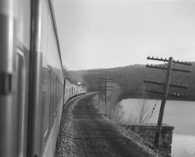 Erie Lackawanna Railroad no. 813 leads passenger train no. 2, the "Phoebe Snow," in Nay Aug, Pennsylvania, on November 26, 1966; Photograph by Victor Hand; Hand-EL-30-135