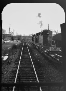 A view from Pennsylvania Railroad passenger train no. 571, the <i>  Buffalo Day Express </i>, in Eldred, Pennsylvania, on March 13, 1965. Photograph by Victor Hand. Hand-PRR-32-042