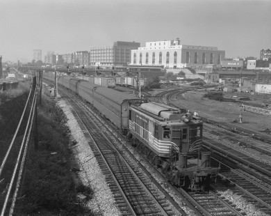 New York Central Railroad passenger train no. 911 led by electric locomotive no. 263 at Mott Haven Junction, New York, on August 13, 1968. Photograph by Victor Hand. Hand-NYC-PC-CR-31-0182.JPG