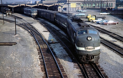 Penn Central passenger train no. 52 at Detroit, Michigan, departing Michigan Central Terminal for Buffalo, New York, in June 1968. Photograph by John F. Bjorklund, © 2016, Center for Railroad Photography and Art. Bjorklund-79-02-10