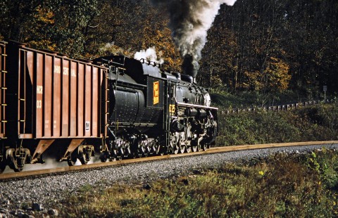 Southbound Ohio Central Railroad freight train with former Grand Trunk Western steam locomotive no. 6325 at Baltic, Ohio, on October 18, 2003. Photograph by John F. Bjorklund, © 2016, Center for Railroad Photography and Art. Bjorklund-78-14-02