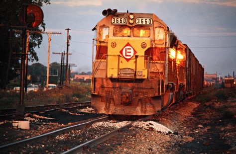 Westbound Erie Lackawanna Railway freight train at Marion, Ohio, on September 13, 1975. Photograph by John F. Bjorklund, © 2016, Center for Railroad Photography and Art. Bjorklund-55-11-12
