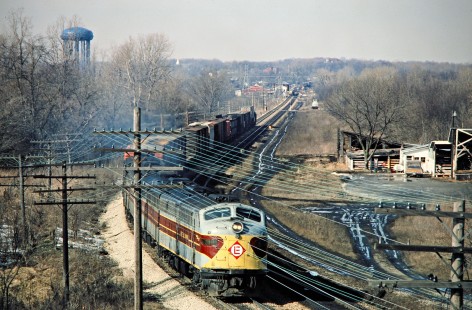 Eastbound Erie Lackawanna Railway freight train in Huntington, Indiana, on February 14, 1976. Photograph by John F. Bjorklund, © 2016, Center for Railroad Photography and Art. Bjorklund-55-25-09