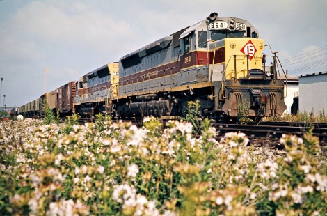 Eastbound Erie Lackawanna Railway freight train at Binghamton, New York, on July 21, 1975. Photograph by John F. Bjorklund, © 2016, Center for Railroad Photography and Art. Bjorklund-55-05-05