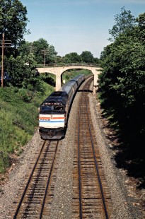 Westbound Detroit-Chicago Amtrak passenger train no. 355, the <i>Twilight</i>, on Conrail track near Jackson, Michigan, on June 6, 1981. Photograph by John F. Bjorklund, © 2016, Center for Railroad Photography and Art. Bjorklund-81-29-16
