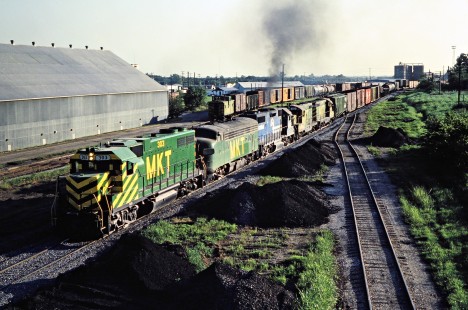 Southbound Missouri–Kansas–Texas Railroad freight train in Muskogee, Oklahoma, on July 16, 1981. Photograph by John F. Bjorklund, © 2016, Center for Railroad Photography and Art. Bjorklund-70-13-11