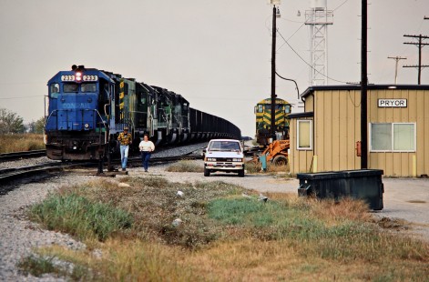 Southbound Missouri–Kansas–Texas Railroad coal train at Pryor, Oklahoma, on October 15, 1988. Photograph by John F. Bjorklund, © 2016, Center for Railroad Photography and Art. Bjorklund-70-19-15