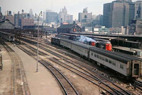 Chicago and Eastern Illinois Railroad no. 4 <i>Danville Flyer</i> passenger train arriving at Dearborn Station in Chicago, Illinois, in April 1967. Photograph by John F. Bjorklund, © 2016, Center for Railroad Photography and Art. Bjorklund-71-01-20