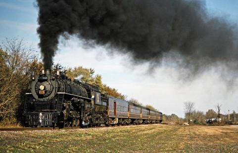 Westbound Ohio Central freight train with former Grand Trunk Western steam locomotive no. 6325 at Trinway, Ohio, on October 19, 2003. Photograph by John F. Bjorklund, © 2016, Center for Railroad Photography and Art. Bjorklund-78-19-14