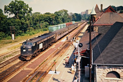 Westbound Amtrak passenger train no. 363, the <i>St. Clair</i>, operating on Penn Central at Ann Arbor, Michigan, on July 30, 1972. Photograph by John F. Bjorklund, © 2016, Center for Railroad Photography and Art. Bjorklund-79-19-19
