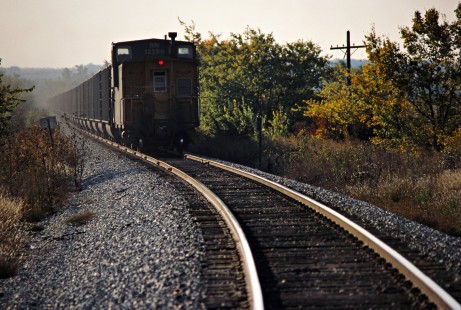 Caboose of a southbound Missouri–Kansas–Texas Railroad coal train in Selma, Kansas, on October 15, 1988. Photograph by John F. Bjorklund, © 2016, Center for Railroad Photography and Art. Bjorklund-70-18-14