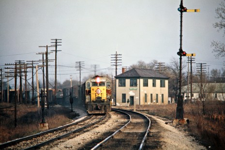Final EL shot by John F. Bjorklund of westbound Erie Lackawanna Railway freight train at Judson, Indiana, on March 28, 1976. Four days later, the EL became part of Conrail. Photograph by John F. Bjorklund, © 2016, Center for Railroad Photography and Art. Bjorklund-56-02-01