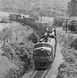 Western Maryland Railway local freight train approaches Hagerstown, Maryland, in August 1970. Photograph by J. Parker Lamb, © 2017, Center for Railroad Photography and Art. Lamb-02-118-07