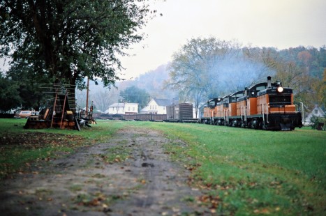 Westbound Milwaukee Road freight train in Whalan, Minnesota, on September 29, 1977. Photograph by John F. Bjorklund, © 2016, Center for Railroad Photography and Art. Bjorklund-65-18-14