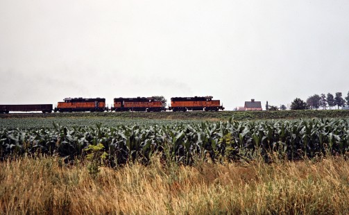 Southbound Milwaukee Road freight train in Green, Illinois, on July 1, 1978. Photograph by John F. Bjorklund, © 2016, Center for Railroad Photography and Art. Bjorklund-66-22-11