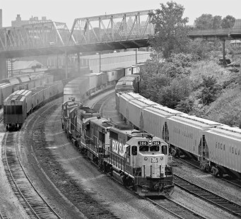 Southbound Chicago, Rock Island and Pacific Railroad Trailer On Flat Car freight train departs Omaha, Nebraska, on run to Lincoln in June 1973. Photograph by J. Parker Lamb, © 2017, Center for Railroad Photography and Art. Lamb-02-108-10
