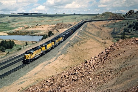 Westbound Union Pacific Railroad coal train on Sherman Hill in Dale, Wyoming, on May 17, 1986. Photograph by John F. Bjorklund, © 2016, Center for Railroad Photography and Art. Bjorklund-90-25-10