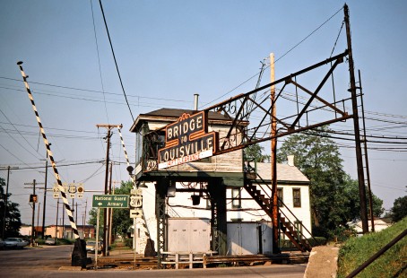 Milwaukee Road tower at New Albany, Indiana, on May 27, 1978. Photograph by John F. Bjorklund, © 2016, Center for Railroad Photography and Art. Bjorklund-66-20-16