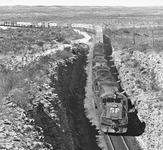 West of Langtry, Texas, Southern Pacific Railroad's route enters rugged terrain with deep cuts as shown in here and in following three images from April 1985. Photograph by J. Parker Lamb, © 2017, Center for Railroad Photography and Art. Lamb-02-082-08