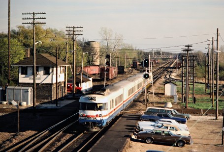 Northbound Amtrak passenger service on Milwaukee Road track at Rondout, Illinois, in November 1981. Photograph by John F. Bjorklund, © 2016, Center for Railroad Photography and Art. Bjorklund-69-05-11