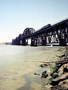 Eastbound Amtrak passenger train no. 6, <i>California Zephyr</i>, on Southern Pacific Railroad track in Benicia, California, on June 18, 1984. Photograph by John F. Bjorklund, © 2016, Center for Railroad Photography and Art. Bjorklund-86-13-15