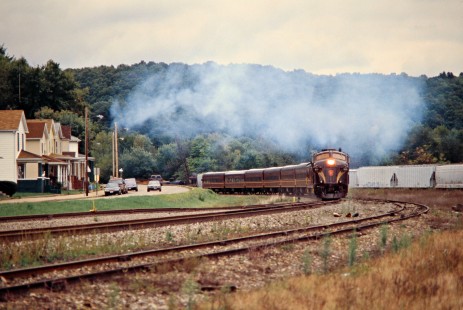 Westbound Ohio Central Railroad passenger train with F-units at Dennison, Ohio, on October 5, 2002. Photograph by John F. Bjorklund, © 2016, Center for Railroad Photography and Art. Bjorklund-78-01-06