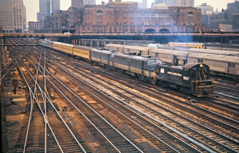 Amtrak passenger train no. 51, the <i>James Whitcomb Riley</i>, operating on Penn Central track being pulled from Chicago, Illinois, on April 1, 1972. Photograph by John F. Bjorklund, © 2016, Center for Railroad Photography and Art. Bjorklund-79-11-10