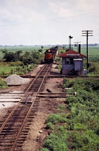 Northbound Milwaukee Road freight train at West Dana, Indiana, on July 2, 1978. Photograph by John F. Bjorklund, © 2016, Center for Railroad Photography and Art. Bjorklund-66-25-22