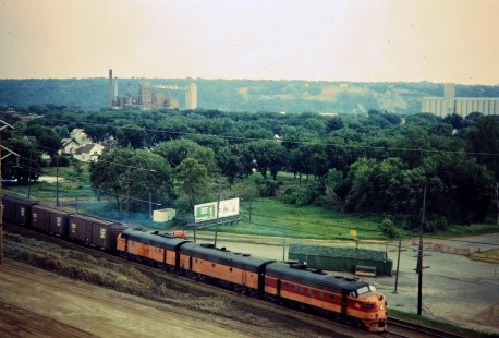 Westbound Milwaukee Road transfer drag on Linwood Hill near St. Paul, Minnesota, in June 1966. Photograph by John F. Bjorklund, © 2016, Center for Railroad Photography and Art. Bjorklund-63-01-07