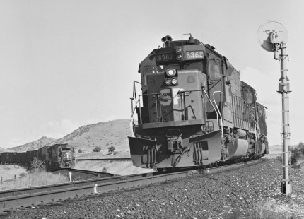 Westbound Southern Pacific Railroad freight train is ready for departure but eastbound still awaits a signal in October 1984. Photograph by J. Parker Lamb, © 2017, Center for Railroad Photography and Art. Lamb-02-087-04