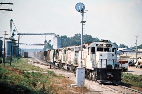 Southbound Kansas City Southern Railway freight train in Grannis, Arkansas, on July 17, 1977. Photograph by John F. Bjorklund, © 2016, Center for Railroad Photography and Art. Bjorklund-61-09-13