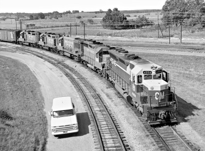SD45 demonstrator locomotive leads Southern Pacific Railroad's <i>Blue Streak Merchandise</i> freight train into yard at Hearne, Texas, in June 1964. Photograph by J. Parker Lamb, © 2016, Center for Railroad Photography and Art. Lamb-02-077-03