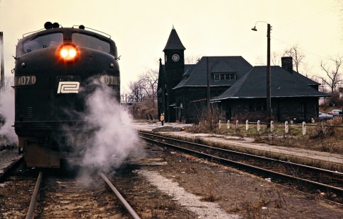 Amtrak passenger train no. 360, the <i>Wolverine</i>, operating on Penn Central at Niles, Michigan, on January 1, 1973. Photograph by John F. Bjorklund, © 2016, Center for Railroad Photography and Art. Bjorklund-79-21-01