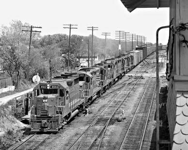 Southern Pacific Railroad's famous <i>Blue Streak Merchandise</i> freight train departs East Yard in San Antonio, Texas, for an overnight trip across Texas in March 1965. Photograph by J. Parker Lamb, © 2016, Center for Railroad Photography and Art. Lamb-02-051-08