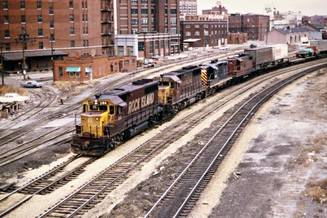 Westbound Rock Island freight train at Kansas City Union Station in Kansas City, Missouri, on December 30, 1972. Photograph by John F. Bjorklund, © 2016, Center for Railroad Photography and Art. Bjorklund-82-04-13