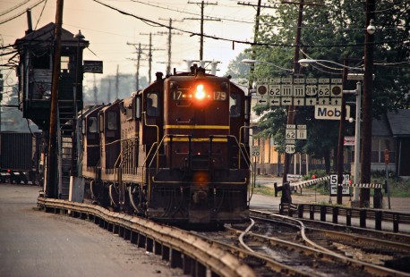 Southbound Louisville and Nashville Railroad freight train with Duluth, Missabe and Iron Range locomotives at New Albany, Indiana, on May 28, 1978. Photograph by John F. Bjorklund, © 2016, Center for Railroad Photography and Art. Bjorklund-71-05-18