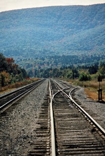 Kansas City Southern Railway track at Page, Oklahoma, on October 19, 1988. Photograph by John F. Bjorklund, © 2016, Center for Railroad Photography and Art. Bjorklund-62-03-15