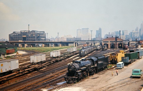 Dick Jensen's ex-Grand Trunk Western 4-6-2 steam locomotive no. 5629 on Penn Central at 18th Street roundhouse in Chicago, Illinois, on July 5, 1971. Photograph by John F. Bjorklund, © 2016, Center for Railroad Photography and Art. Bjorklund-79-09-21