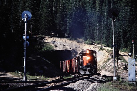 Westbound Southern Pacific Railroad freight train at Cascade Summit, Oregon, on July 21, 1979. Photograph by John F. Bjorklund, © 2016, Center for Railroad Photography and Art. Bjorklund-85-06-15