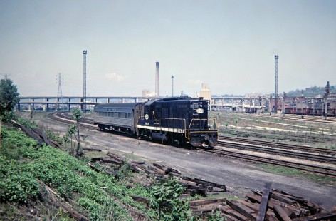 Penn Central no. 15, a Cleveland-Cincinnati passenger train, in Cincinnati, Ohio, in April 1968. Photograph by John F. Bjorklund, © 2016, Center for Railroad Photography and Art. Bjorklund-79-01-06